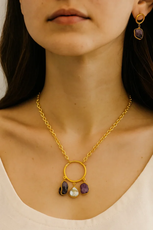 Gold plated Amethyst & Pearl Charm Gold-Plated Jewelry Set - Image 2