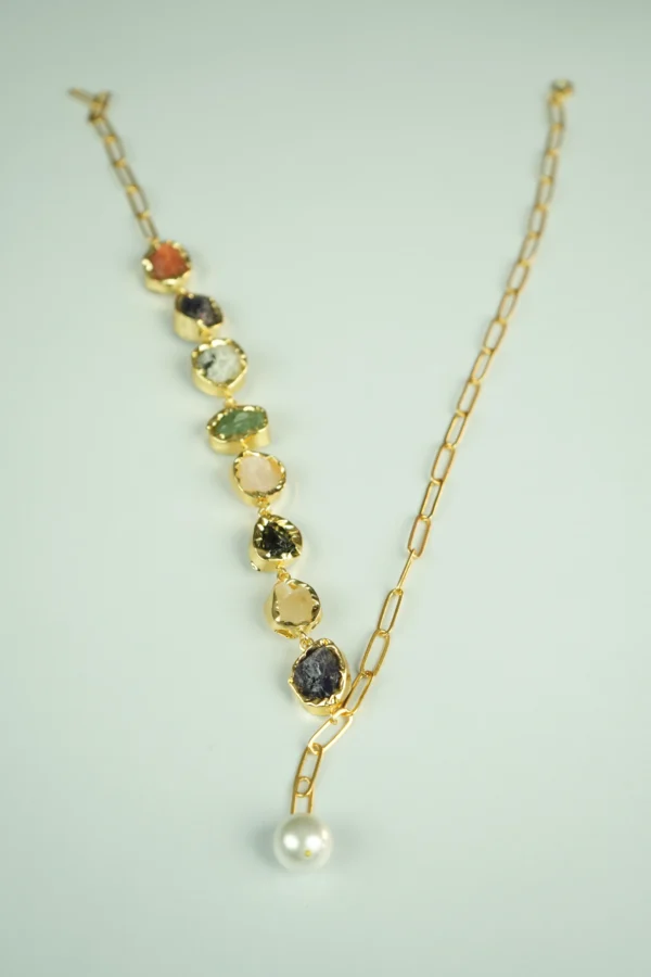 Boho Luxe Multistone Pearl Drop Necklace | 18K Gold Plated - Image 6