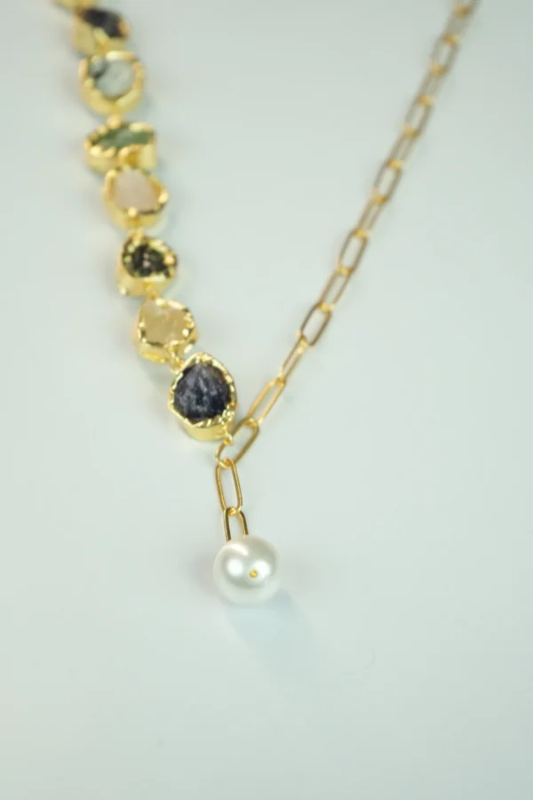 Boho Luxe Multistone Pearl Drop Necklace | 18K Gold Plated - Image 3