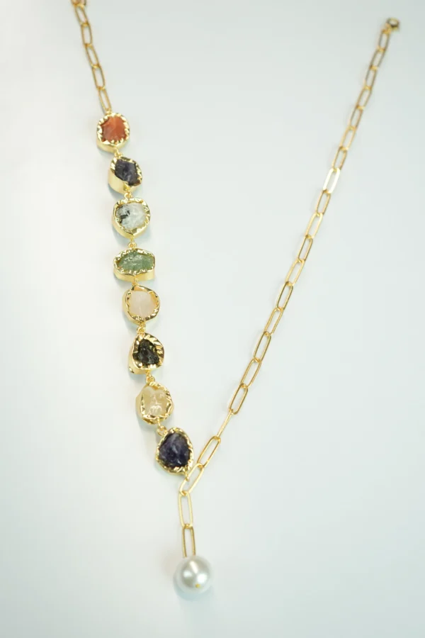 Boho Luxe Multistone Pearl Drop Necklace | 18K Gold Plated - Image 5