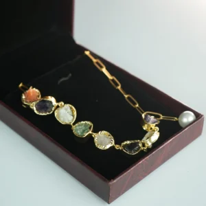 Boho Luxe Multistone Pearl Drop Necklace | 18K Gold Plated