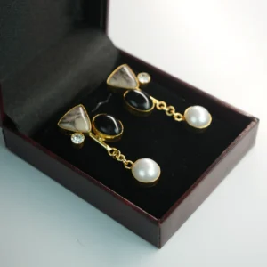 Royal Pearl Drop Earrings with Gold Plating & Crystal Accents