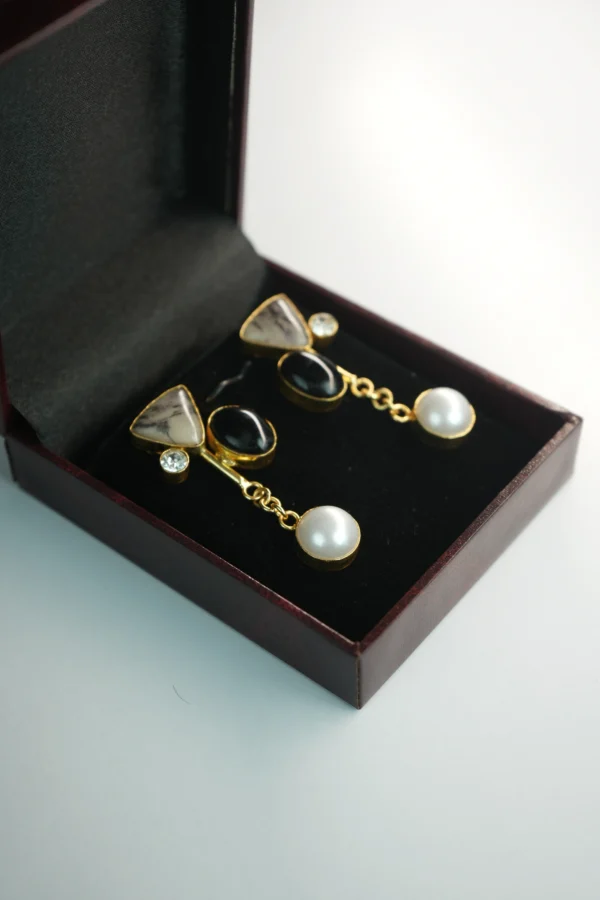 Royal Pearl Drop Earrings with Gold Plating & Crystal Accents