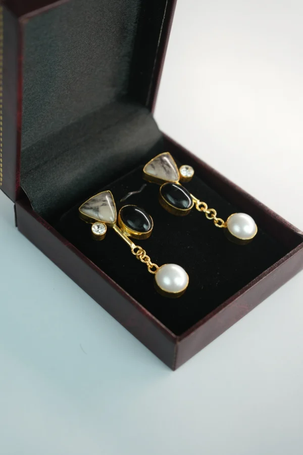 Royal Pearl Drop Earrings with Gold Plating & Crystal Accents - Image 4