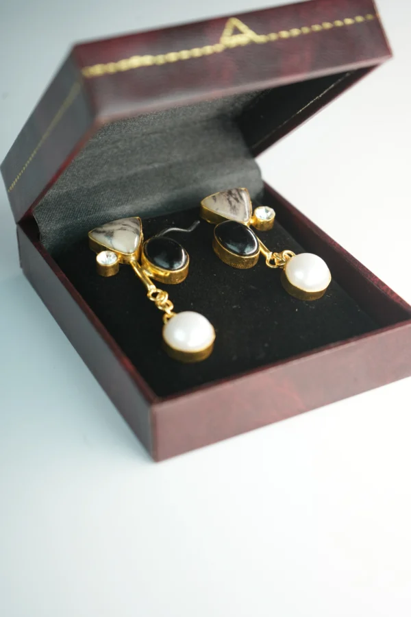 Royal Pearl Drop Earrings with Gold Plating & Crystal Accents - Image 6