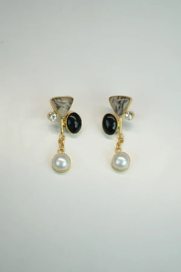 Royal Pearl Drop Earrings with Gold Plating & Crystal Accents - Image 3