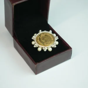 Vintage Queen Coin Ring with Pearls – Antique Silver Finish (18K Dual-Tone Plated)