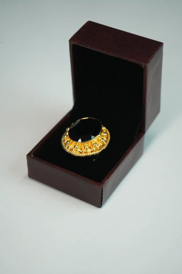 Royal Black Stone Gold-Plated Statement Ring - Image 3