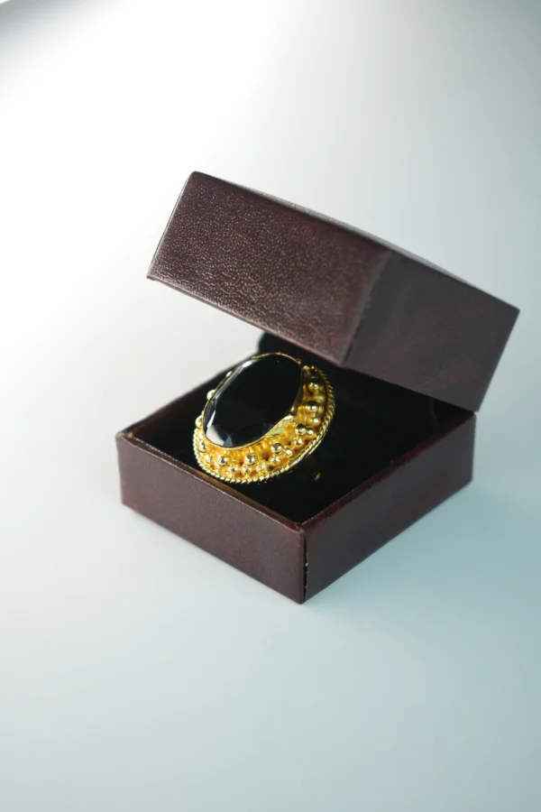 Royal Black Stone Gold-Plated Statement Ring - Image 2