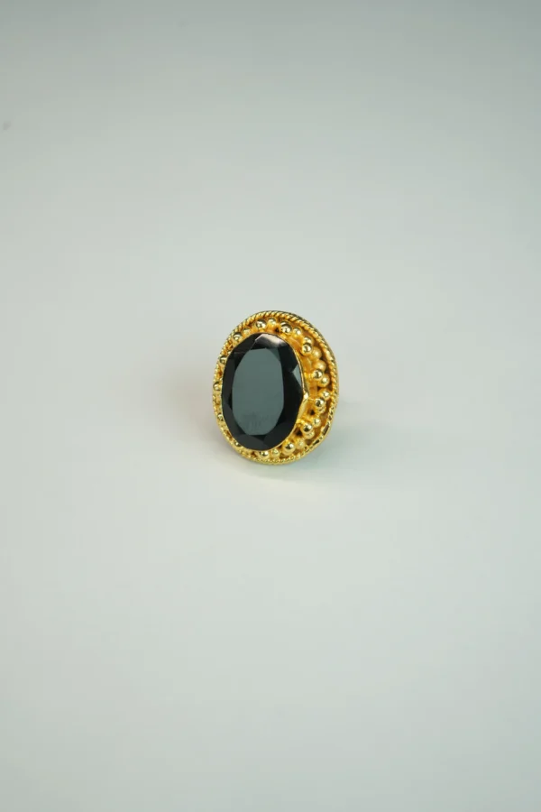 Royal Black Stone Gold-Plated Statement Ring - Image 4