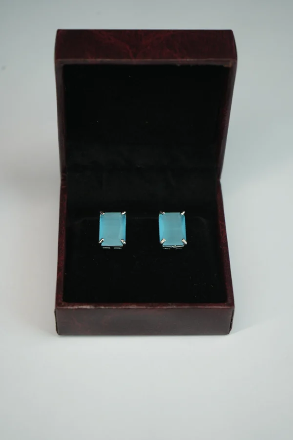 Sea Blue Crystal Stud Earrings with Elegant Silver Finish - Image 3