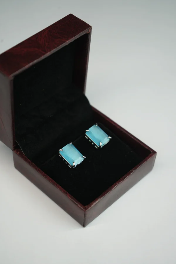 Sea Blue Crystal Stud Earrings with Elegant Silver Finish - Image 7