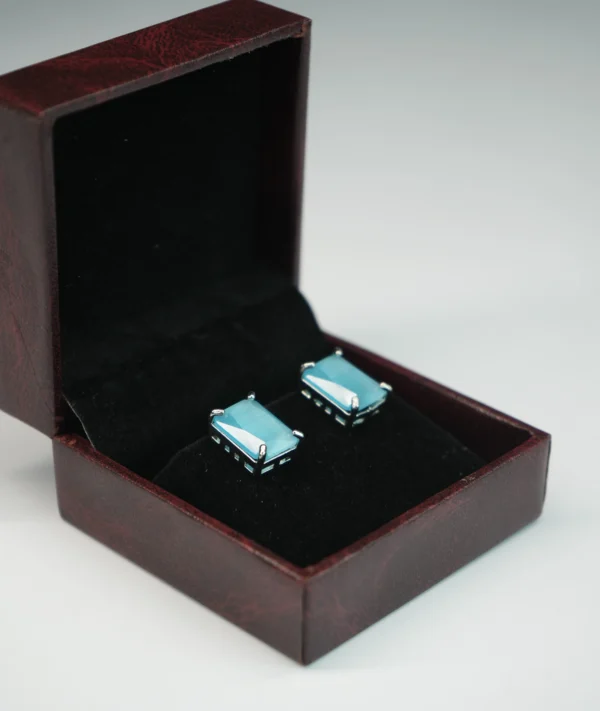 Sea Blue Crystal Stud Earrings with Elegant Silver Finish