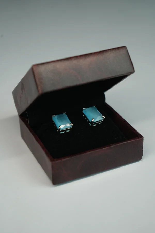Sea Blue Crystal Stud Earrings with Elegant Silver Finish - Image 6