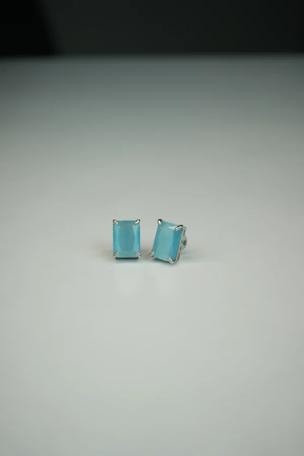 Sea Blue Crystal Stud Earrings with Elegant Silver Finish - Image 4