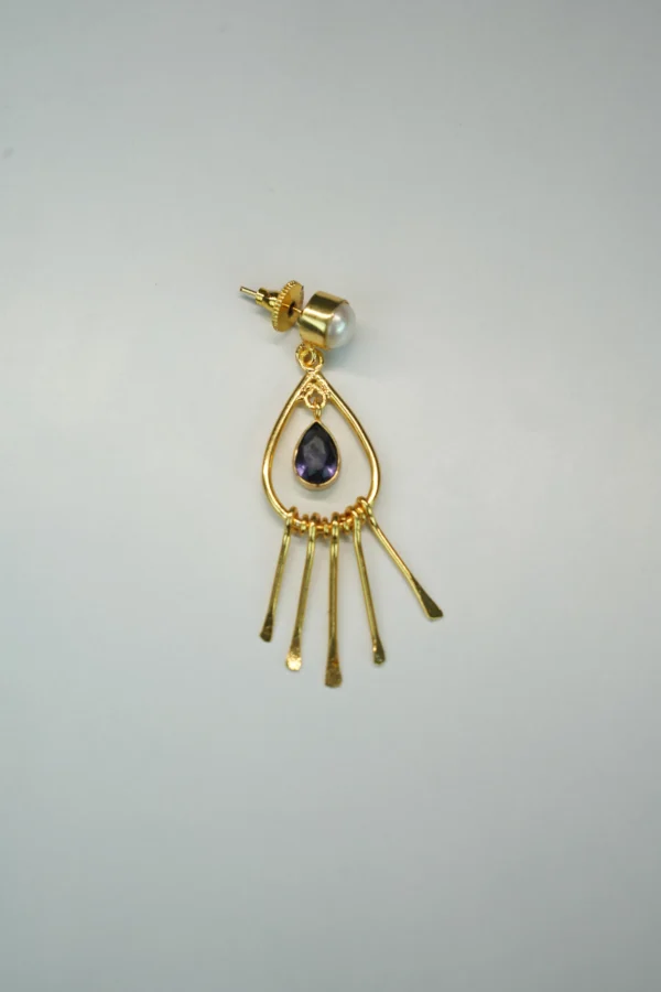 Handcrafted Royal Drop Dangle Earrings with Pearl Stud & Purple Stone - Image 6