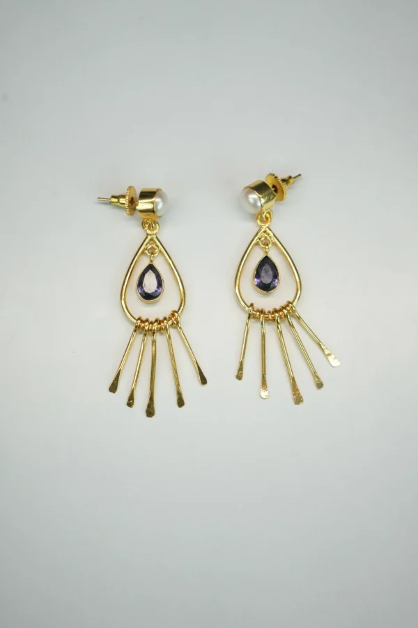 Handcrafted Royal Drop Dangle Earrings with Pearl Stud & Purple Stone - Image 5