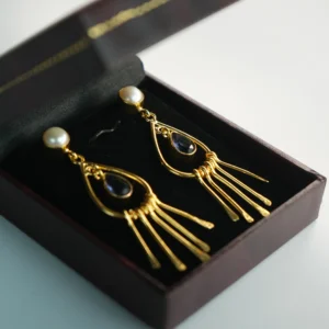 Handcrafted Royal Drop Dangle Earrings with Pearl Stud & Purple Stone