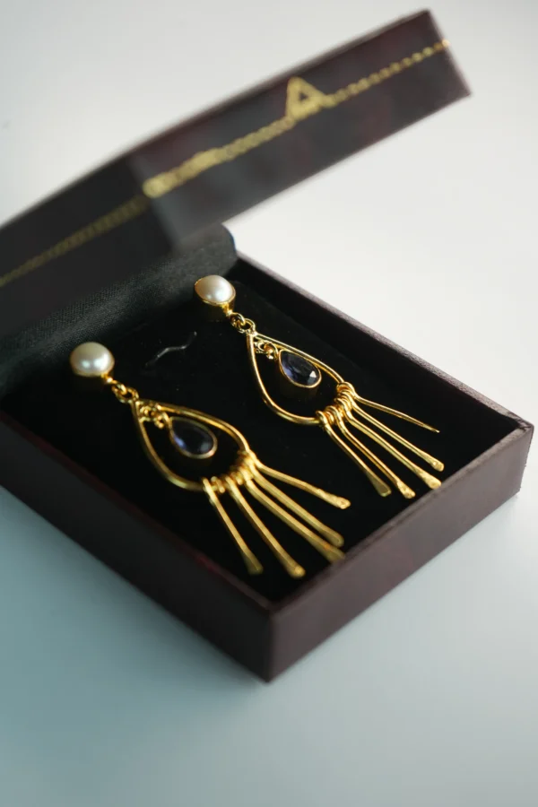Handcrafted Royal Drop Dangle Earrings with Pearl Stud & Purple Stone