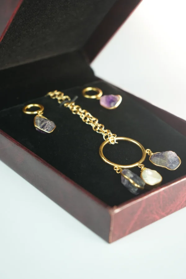 Gold plated Amethyst & Pearl Charm Gold-Plated Jewelry Set - Image 2
