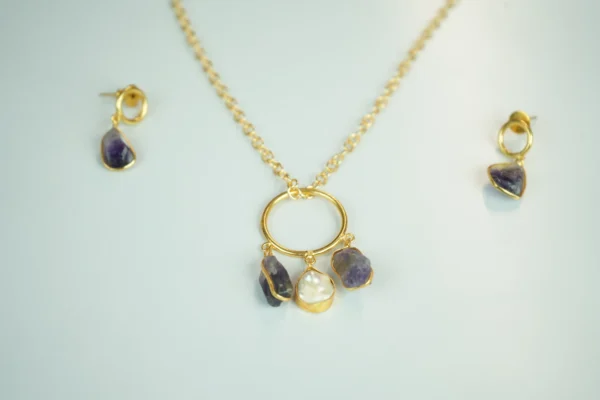 Gold plated Amethyst & Pearl Charm Gold-Plated Jewelry Set - Image 5
