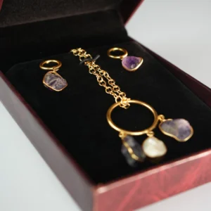 Gold plated Amethyst & Pearl Charm Gold-Plated Jewelry Set