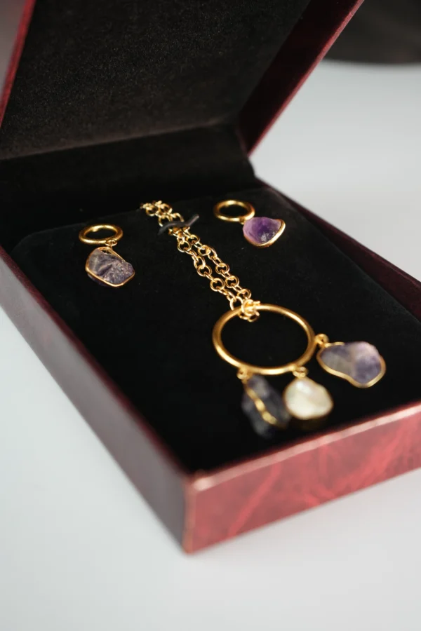 Gold plated Amethyst & Pearl Charm Gold-Plated Jewelry Set