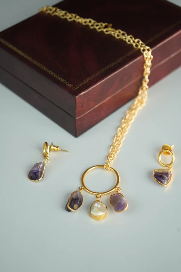 Gold plated Amethyst & Pearl Charm Gold-Plated Jewelry Set - Image 7