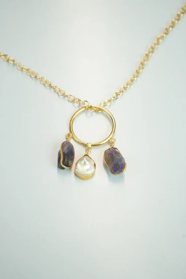 Gold plated Amethyst & Pearl Charm Gold-Plated Jewelry Set - Image 4